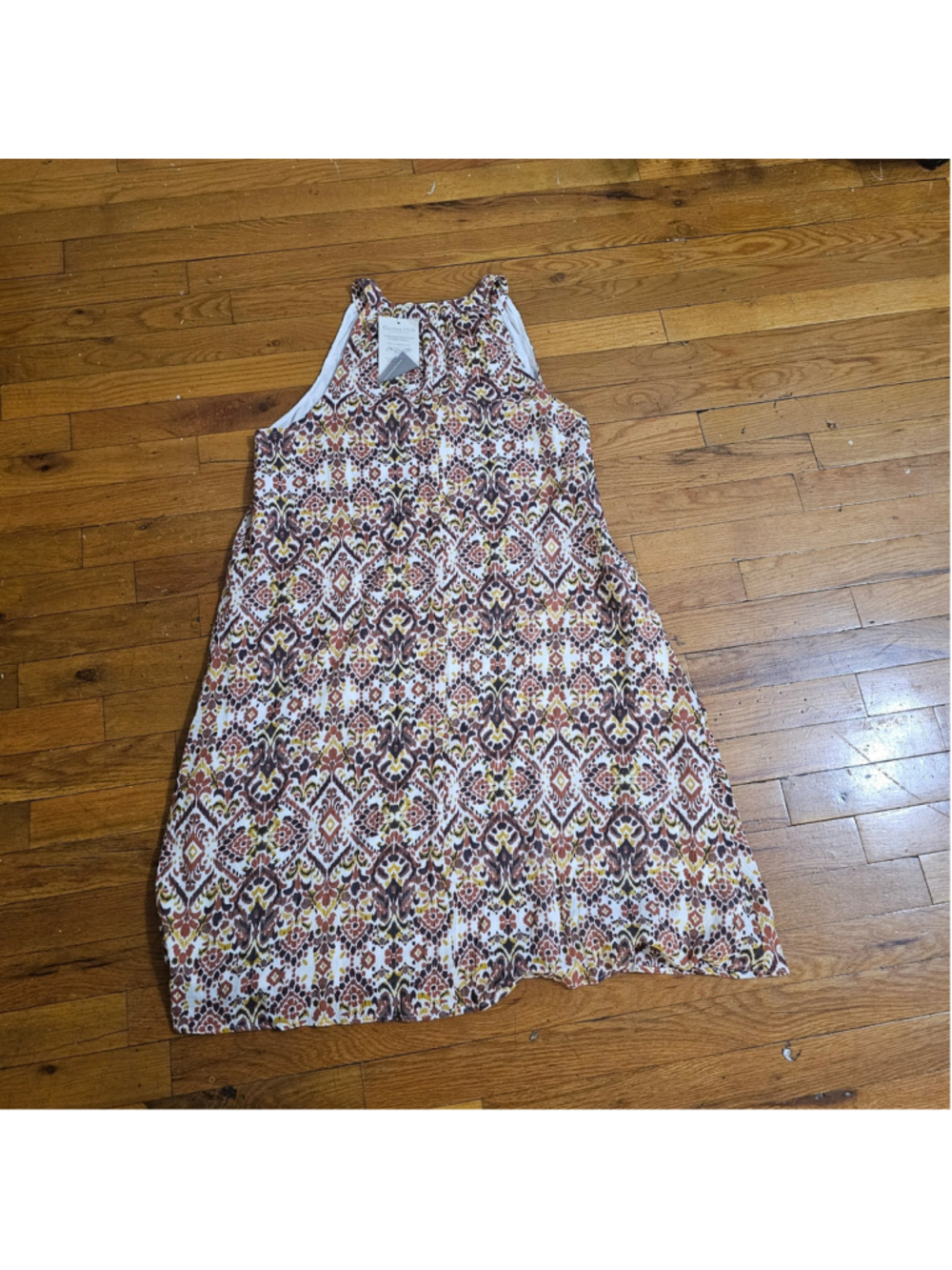 Garnet Hill Brown White Gold Patterned Sleeveless Mini Dress Medium - Picture 6 of 7
